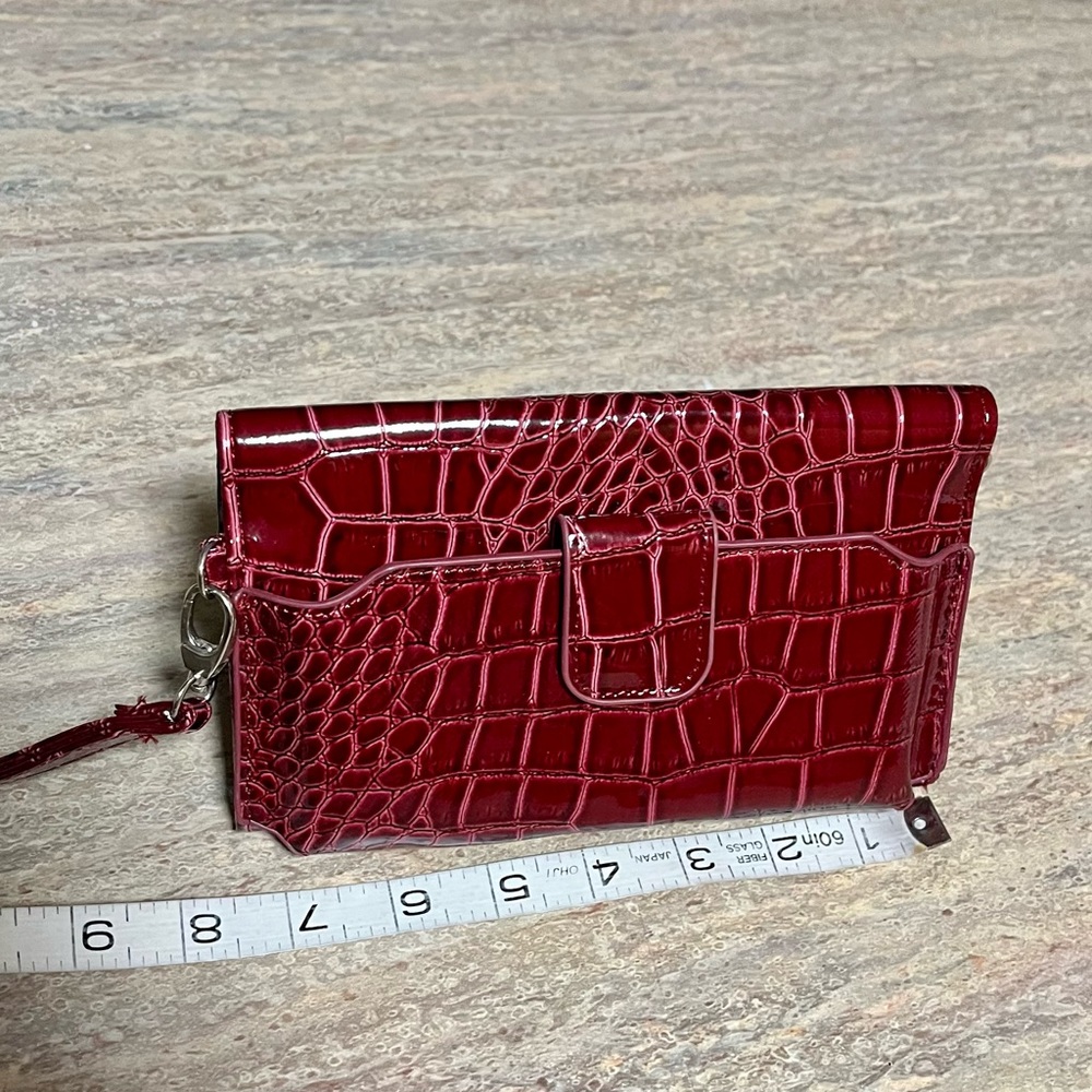 NWOT Just Solutions Eye Pockit burgundy Croco convertible clutch bag - Picture 12 of 15